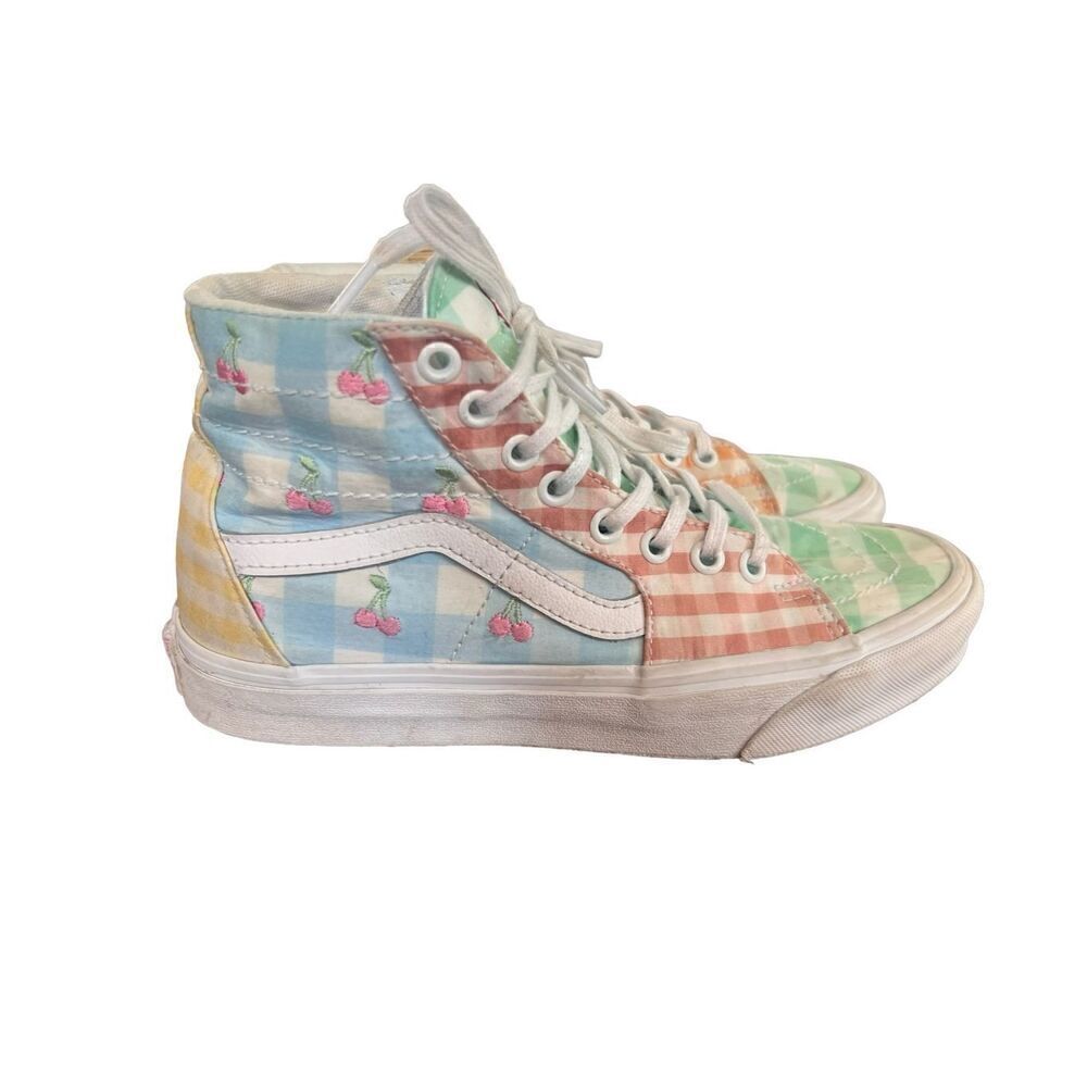 Vans Sk8-Hi Tapered Skate Shoes Sneakers Gingham Color-Block cherries Size 7.5